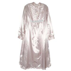 Erika Taylor Satin Nightgown M Pink Embroidered Floral Pintucks Cottagecore